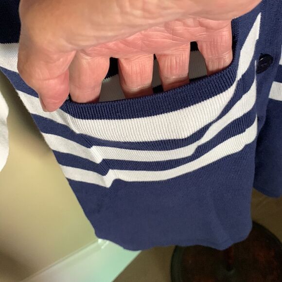 Isaac Mizrahi Live Navy Stripe Tunic Sweater - Picture 4 of 5